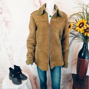 Sundance Suede Sherpa Jacket Olive Green Western Boho Cozy Chic